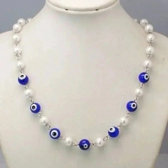 Turkish Evil Eye Beads Talisman Protective Pearl Necklace - Picture 1 of 2